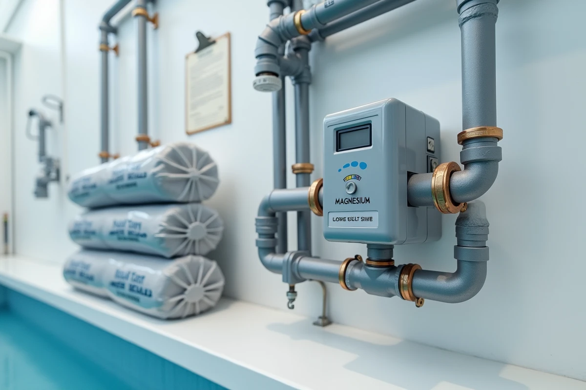 Système de traitement d'eau au magnésium pour piscine avec cartouches minérales et tableau de contrôle numérique