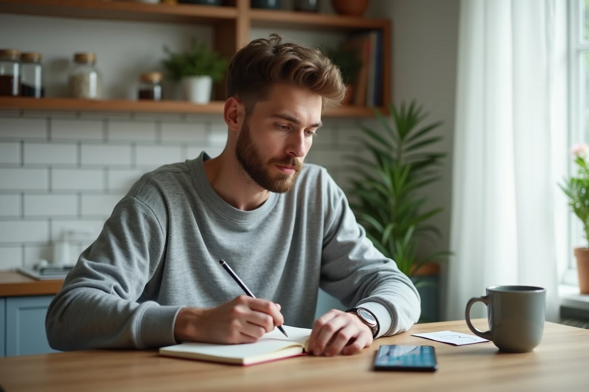 Jeune homme préparant sa première visite chez le psychologue en écrivant dans un journal personnel