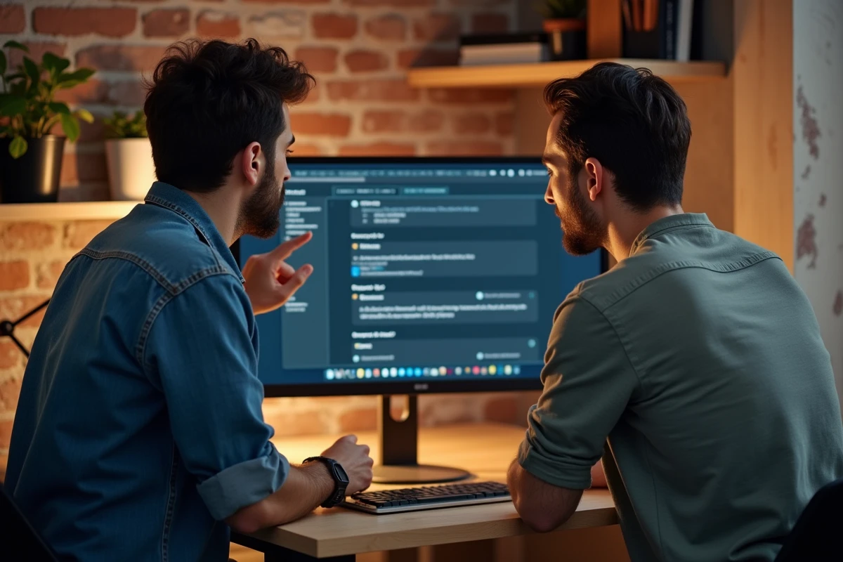 Deux personnes consultant les options de VPN et proxy sur un ordinateur de bureau pour débloquer un site en France